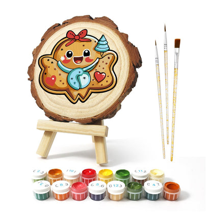 Gingerbread Sweetheart Cookie paint by numbers wood slice – image 2