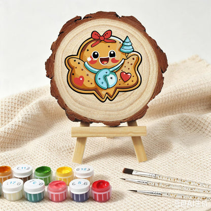 Gingerbread Sweetheart Cookie paint by numbers wood slice – image 4
