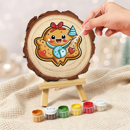 Gingerbread Sweetheart Cookie paint by numbers wood slice – image 5