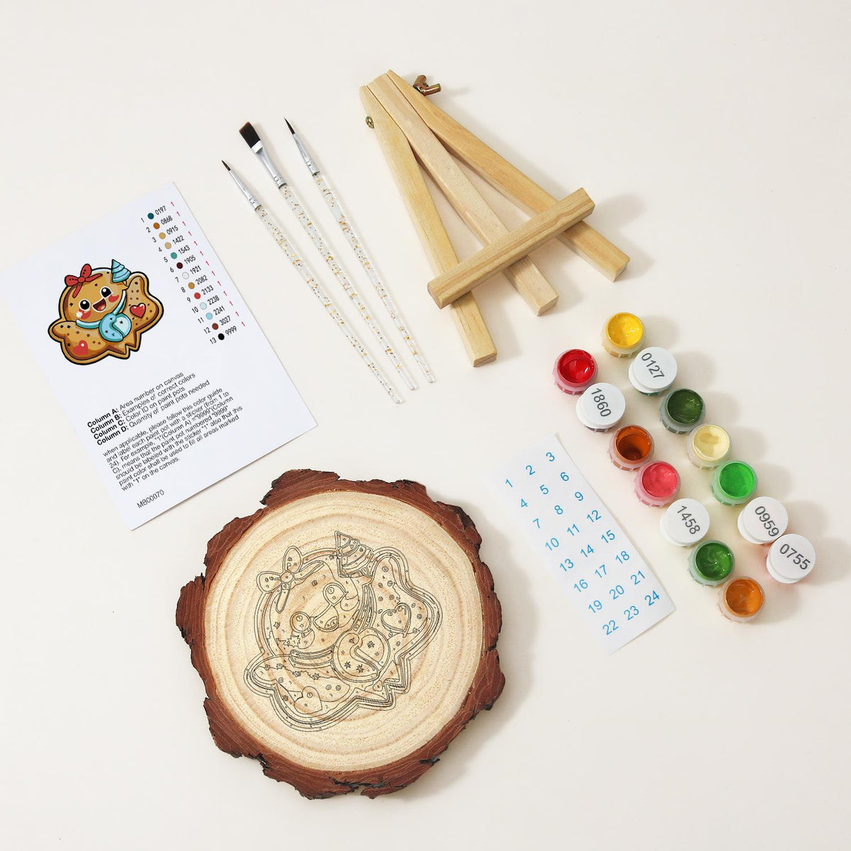 Gingerbread Sweetheart Cookie paint by numbers wood slice – image 8