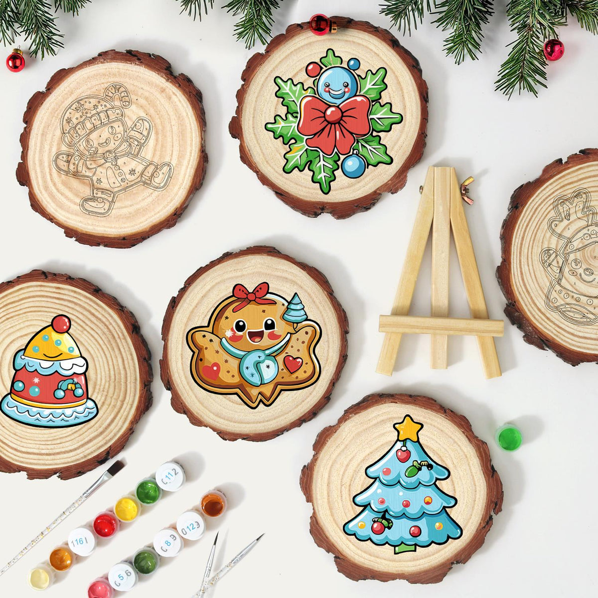 Gingerbread Sweetheart Cookie paint by numbers wood slice – image 11