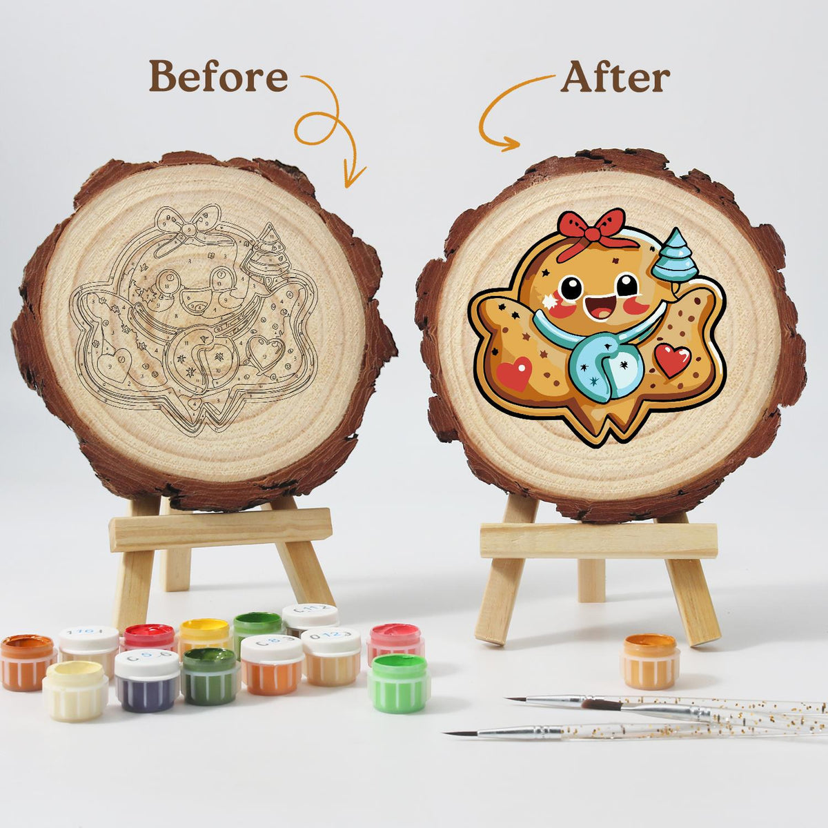Gingerbread Sweetheart Cookie paint by numbers wood slice – image 12
