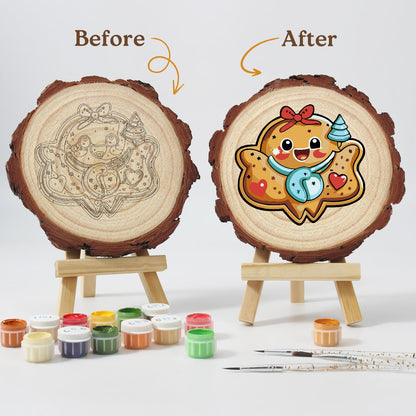 Gingerbread Sweetheart Cookie paint by numbers wood slice – image 12