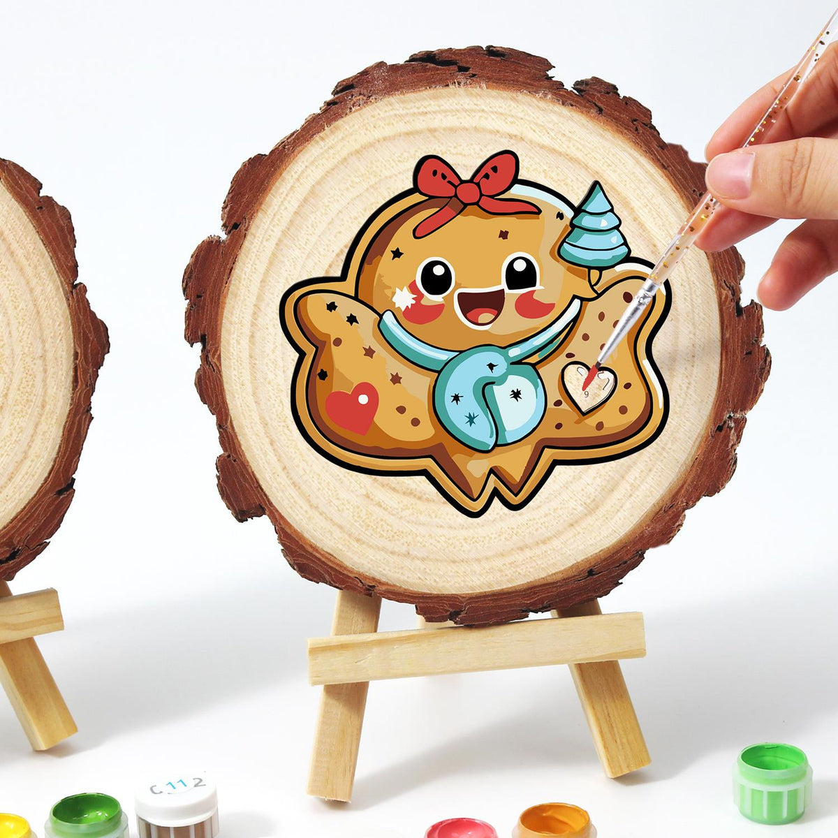 Gingerbread Sweetheart Cookie paint by numbers wood slice – image 13