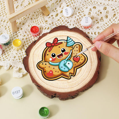Gingerbread Sweetheart Cookie paint by numbers wood slice – image 15