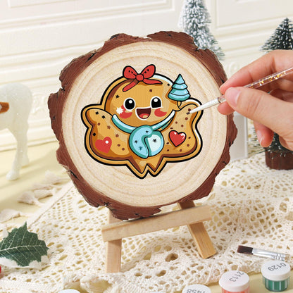 Gingerbread Sweetheart Cookie paint by numbers wood slice – image 16