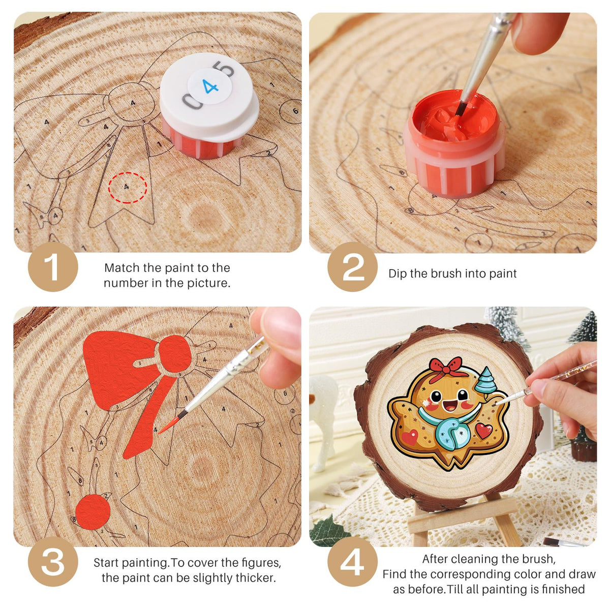 Gingerbread Sweetheart Cookie paint by numbers wood slice – image 17