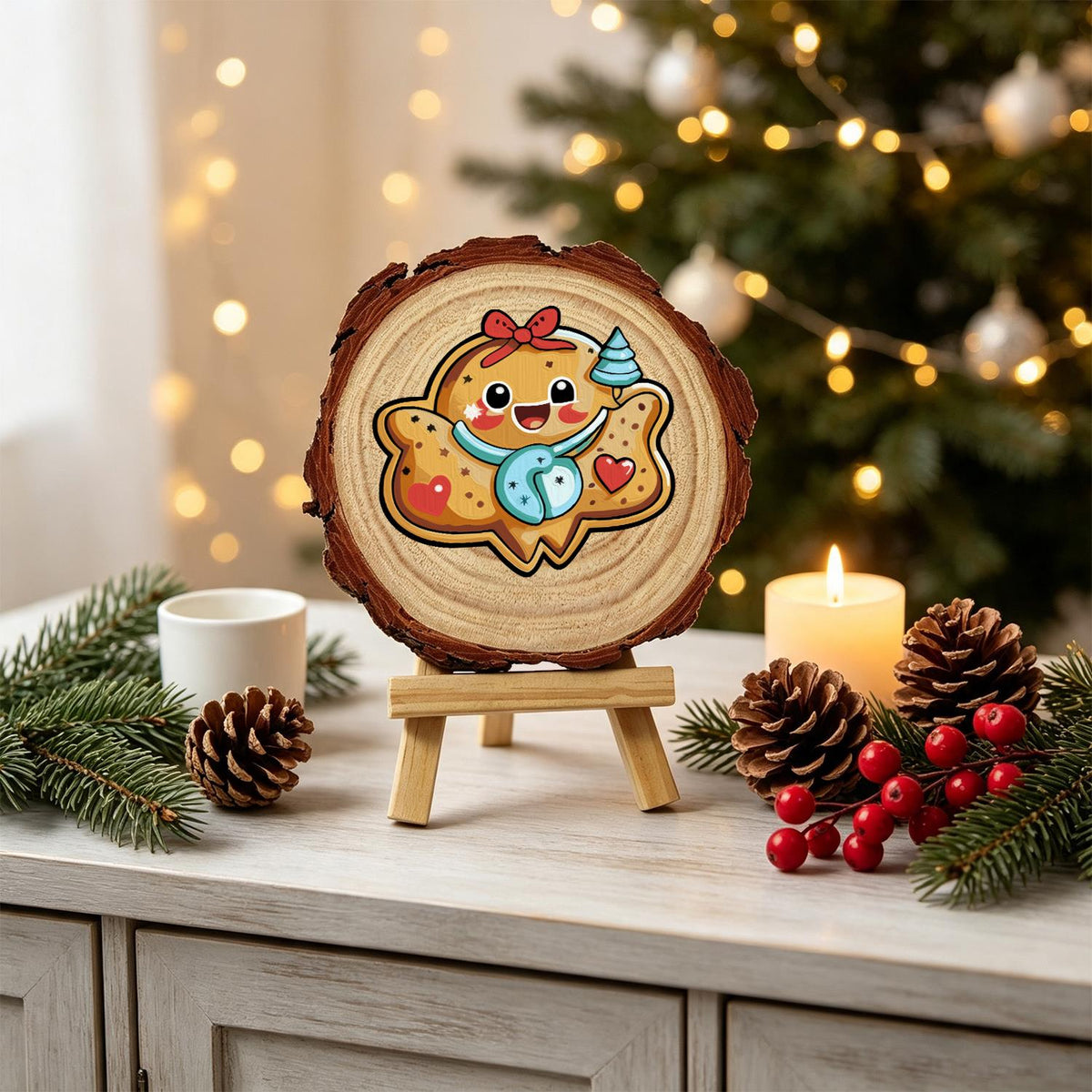 Gingerbread Sweetheart Cookie paint by numbers wood slice – image 19