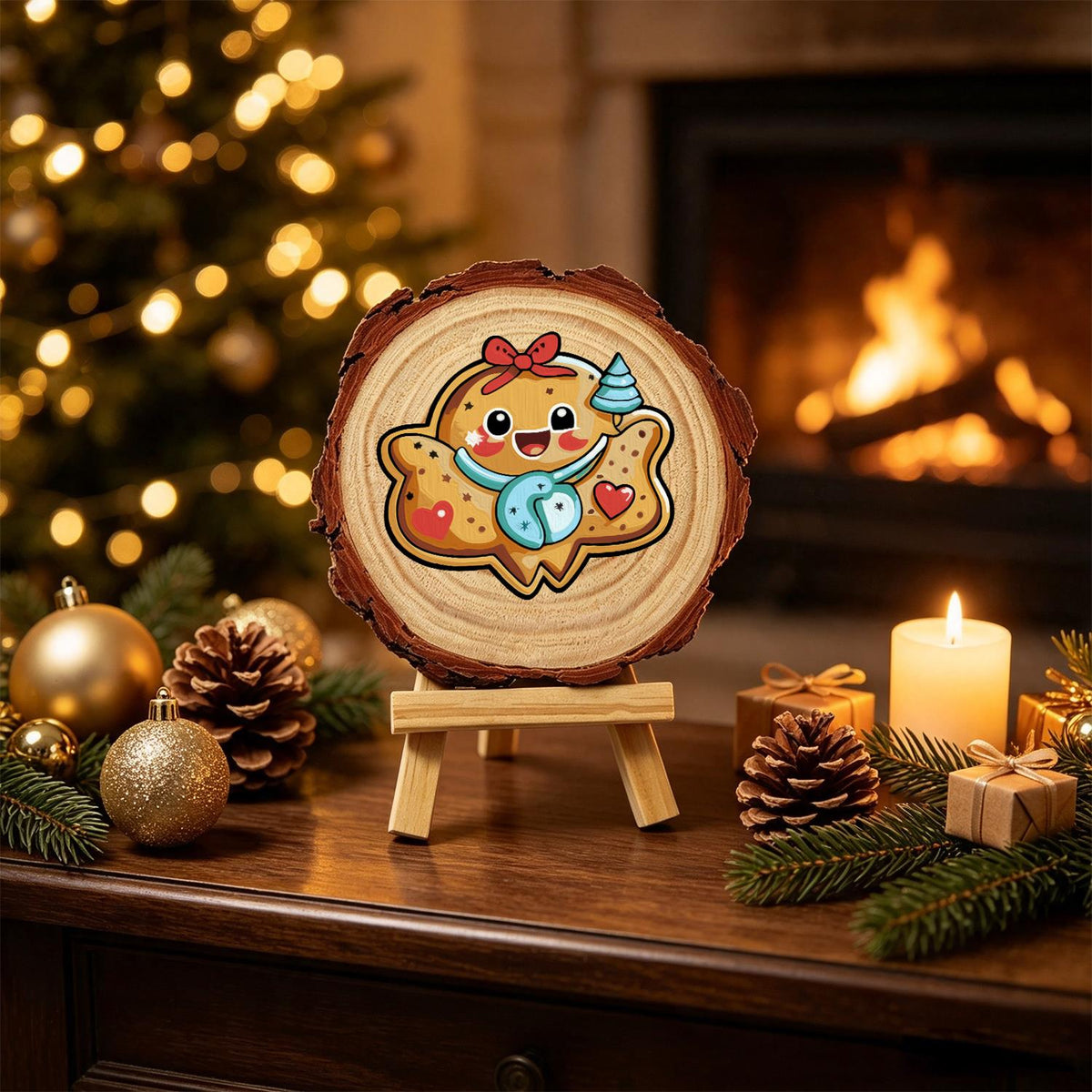 Gingerbread Sweetheart Cookie paint by numbers wood slice – image 20