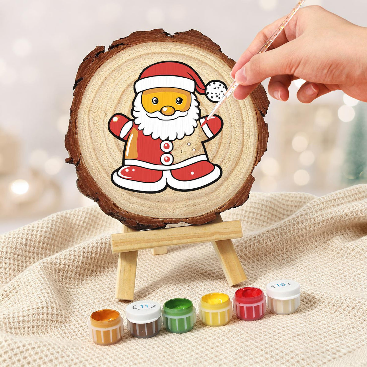 Santa Ready for a Hug paint by numbers wood slice – image 5