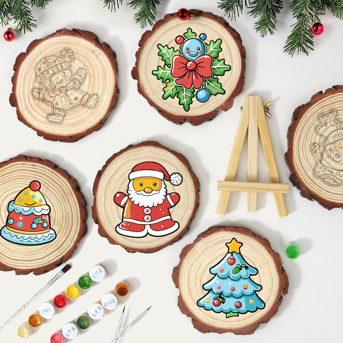Santa Ready for a Hug paint by numbers wood slice – image 11