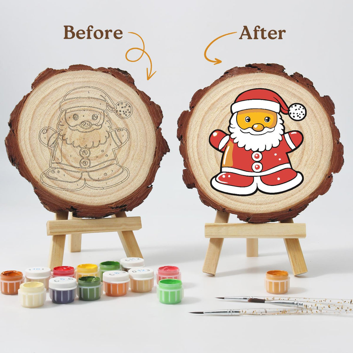 Santa Ready for a Hug paint by numbers wood slice – image 12