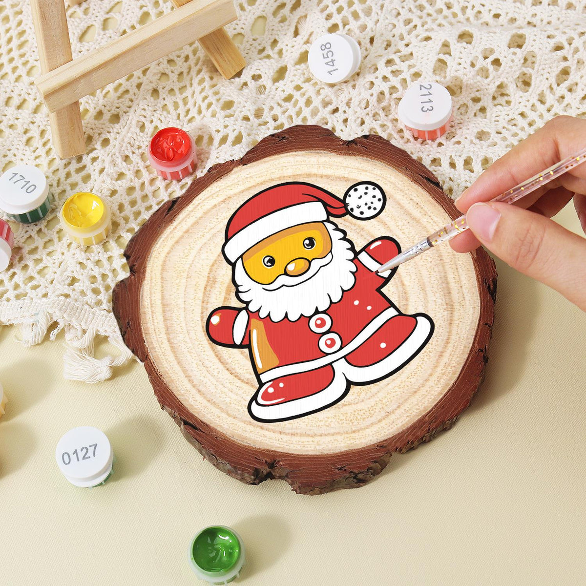 Santa Ready for a Hug paint by numbers wood slice – image 15