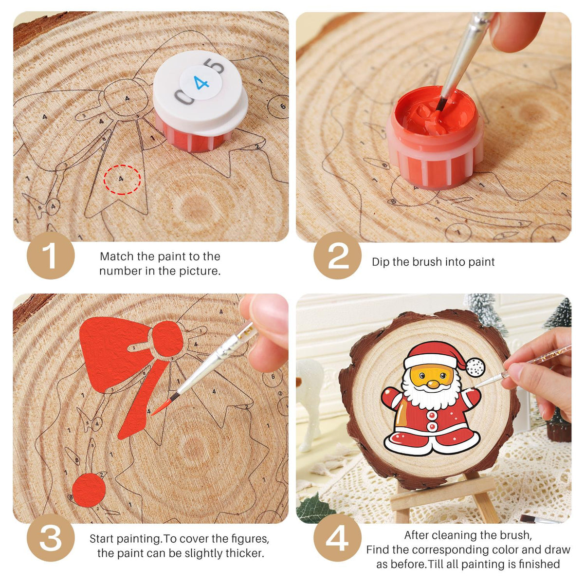 Santa Ready for a Hug paint by numbers wood slice – image 17