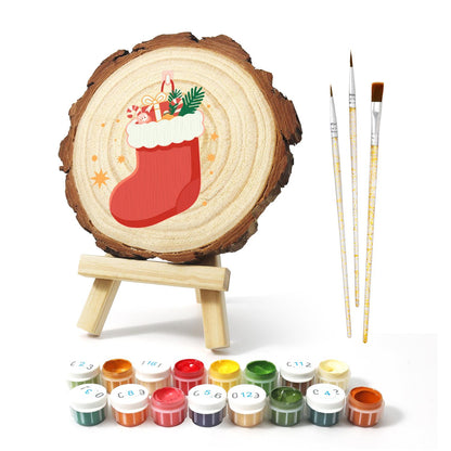 Stocking Stuffed with Gifts paint by numbers wood slice – image 2