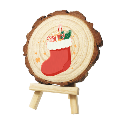 Stocking Stuffed with Gifts paint by numbers wood slice – image 3