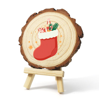 Stocking Stuffed with Gifts paint by numbers wood slice – image 4