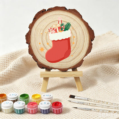 Stocking Stuffed with Gifts paint by numbers wood slice – image 5
