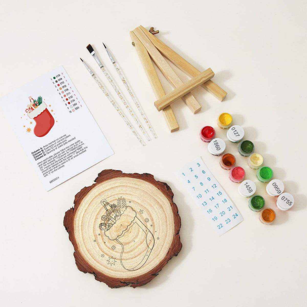 Stocking Stuffed with Gifts paint by numbers wood slice – image 9