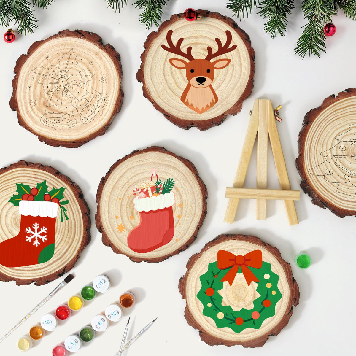 Stocking Stuffed with Gifts paint by numbers wood slice – image 12