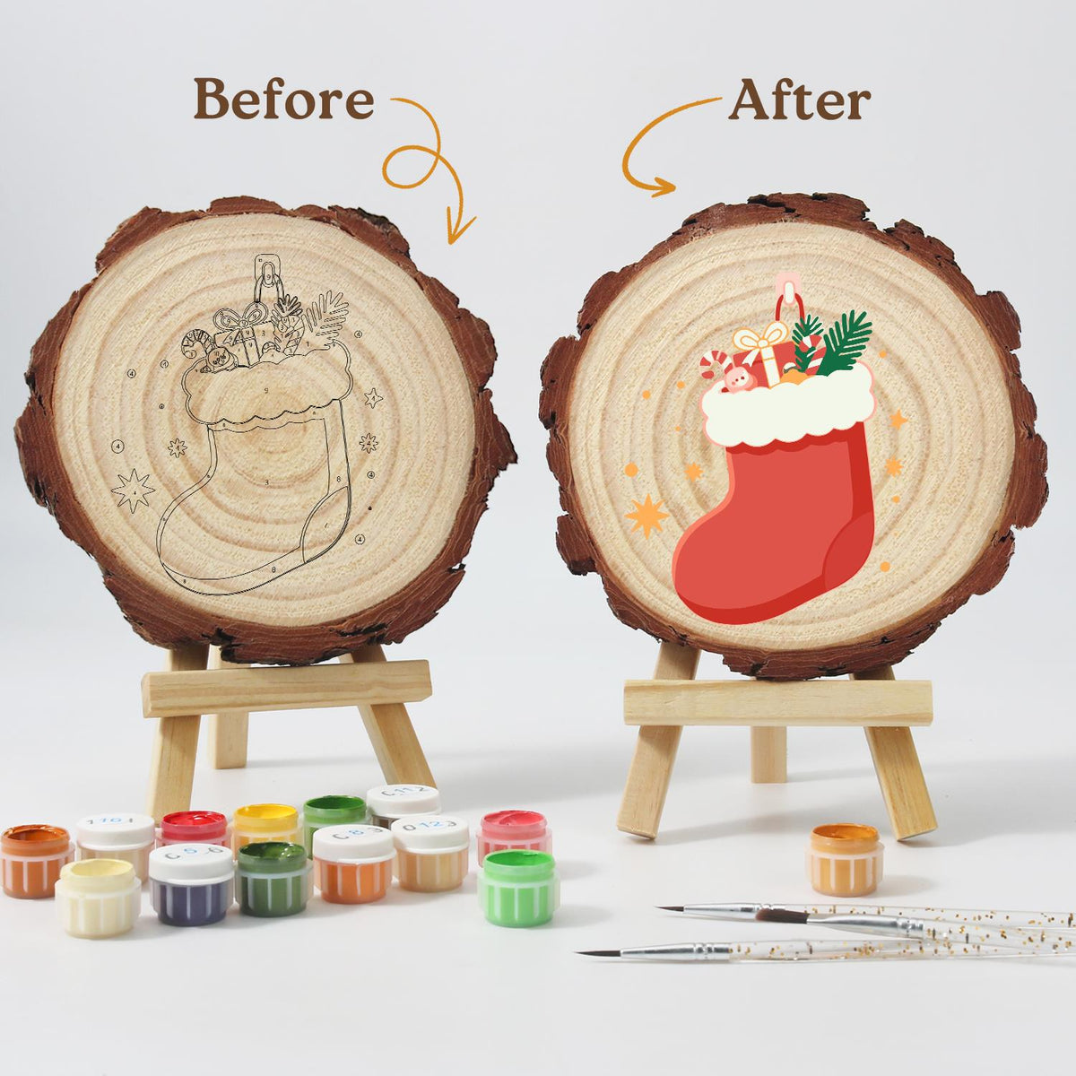 Stocking Stuffed with Gifts paint by numbers wood slice – image 13