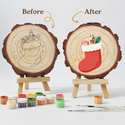 Stocking Stuffed with Gifts paint by numbers wood slice – image 13