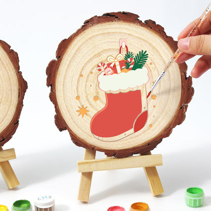 Stocking Stuffed with Gifts paint by numbers wood slice – image 14