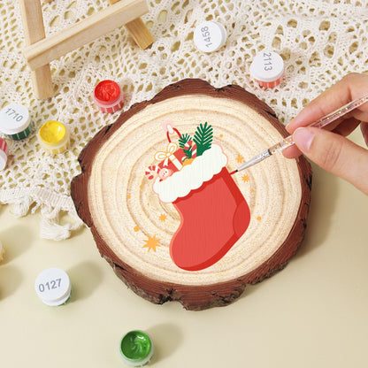 Stocking Stuffed with Gifts paint by numbers wood slice – image 16
