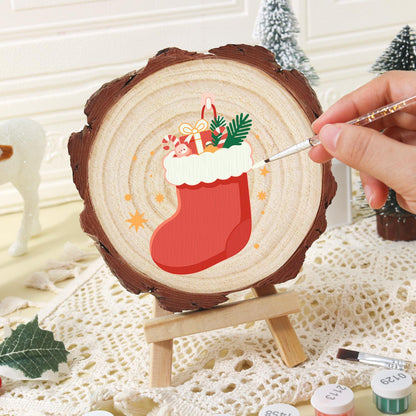 Stocking Stuffed with Gifts paint by numbers wood slice – image 17