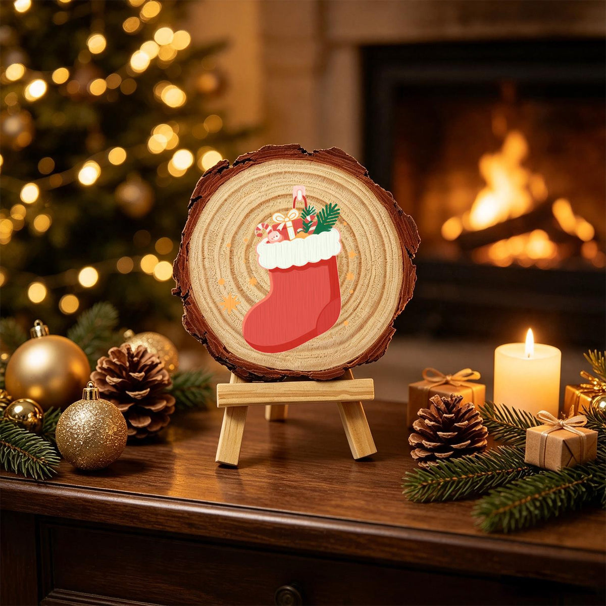 Stocking Stuffed with Gifts paint by numbers wood slice – image 21