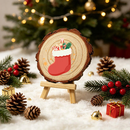 Stocking Stuffed with Gifts paint by numbers wood slice – image 22