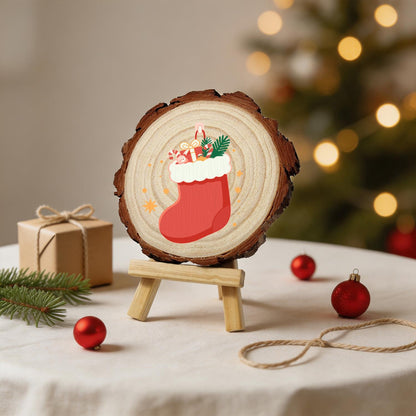 Stocking Stuffed with Gifts paint by numbers wood slice – image 25