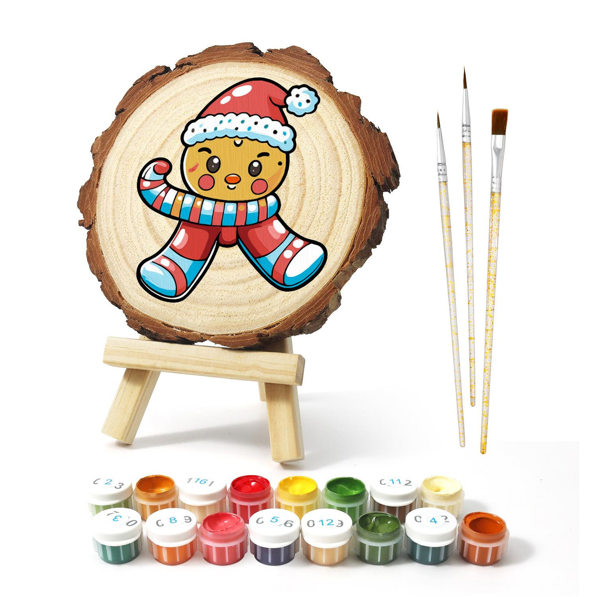 Winking Gingerbread Boy paint by numbers wood slice – image 2