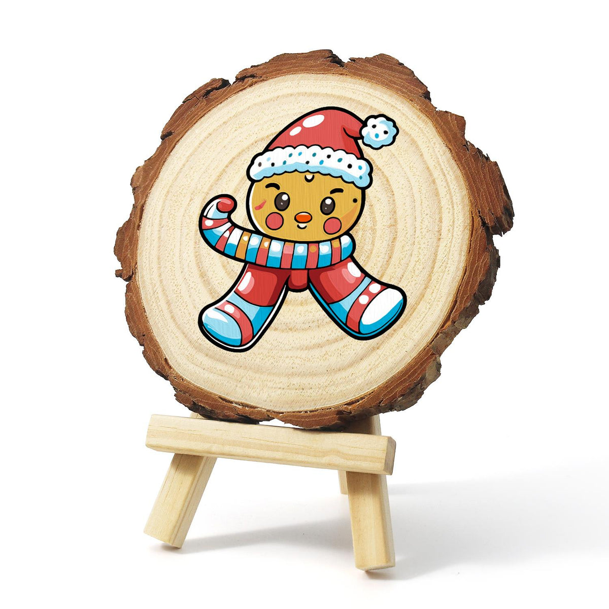 Winking Gingerbread Boy paint by numbers wood slice – image 3