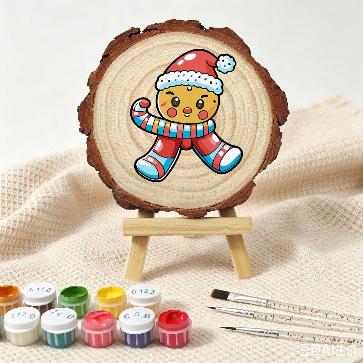 Winking Gingerbread Boy paint by numbers wood slice – image 4