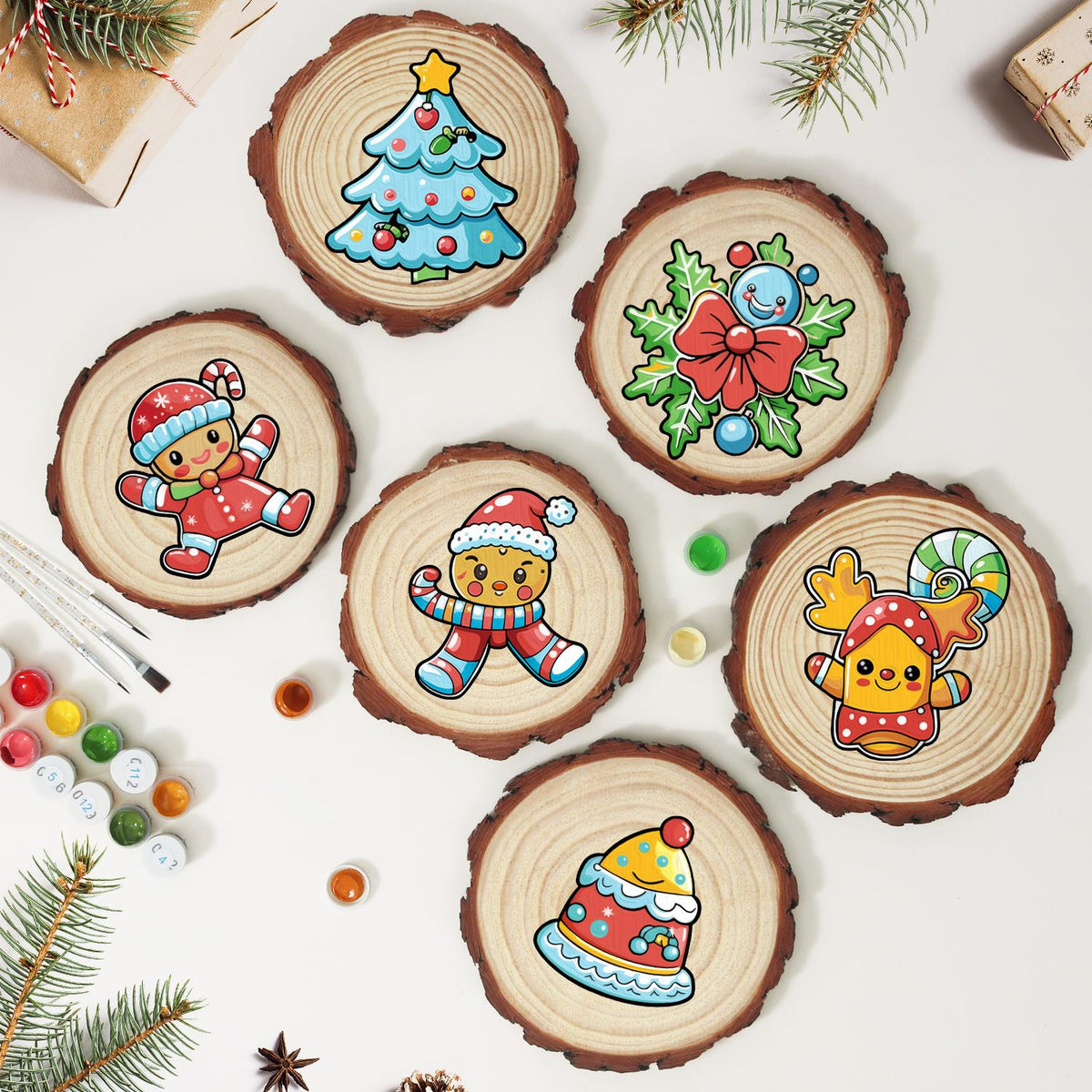 Winking Gingerbread Boy paint by numbers wood slice – image 10