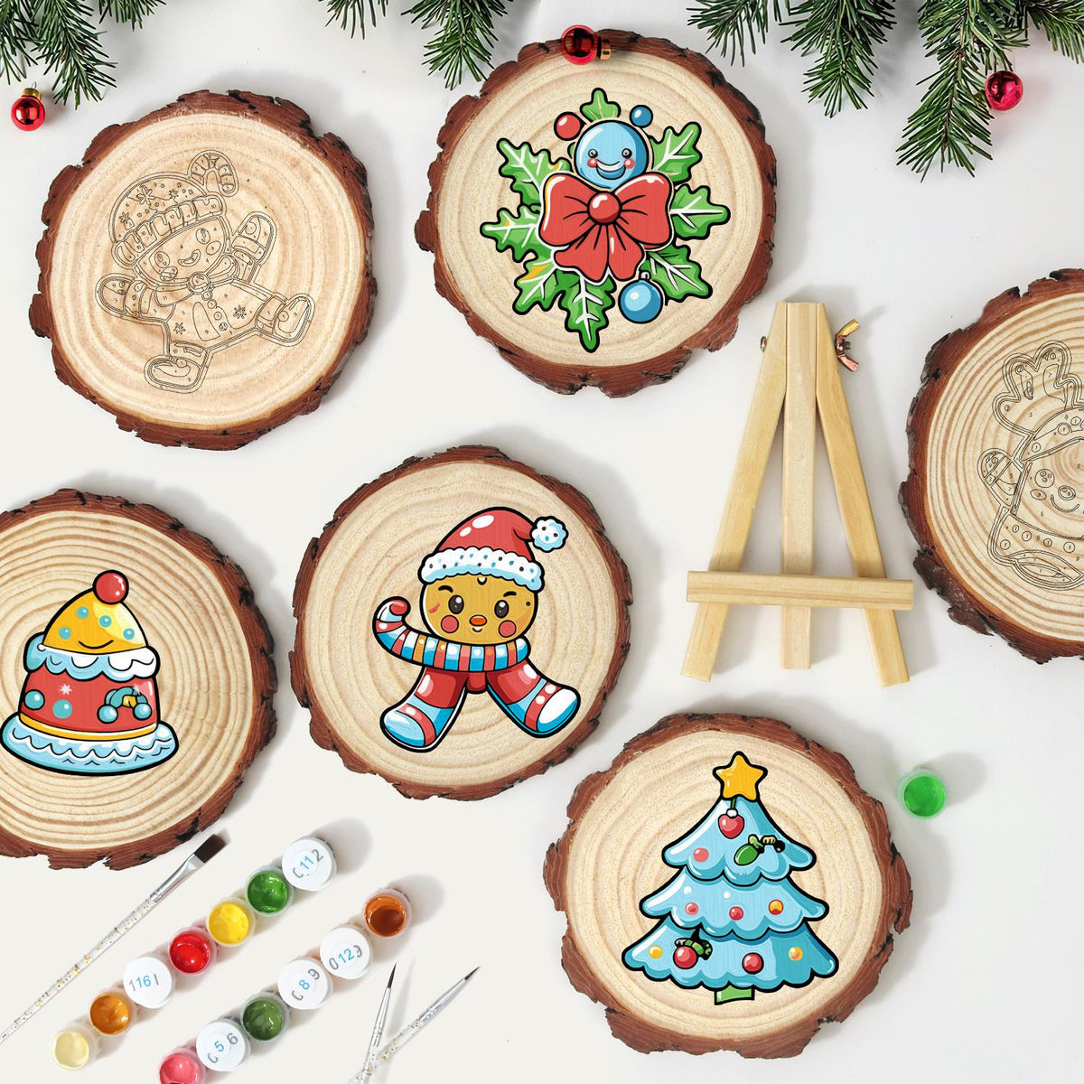 Winking Gingerbread Boy paint by numbers wood slice – image 11