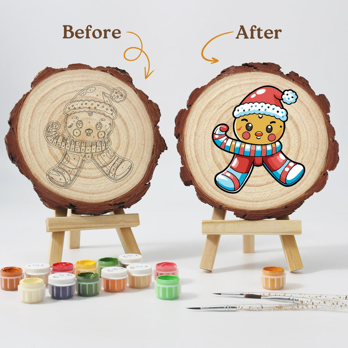 Winking Gingerbread Boy paint by numbers wood slice – image 12