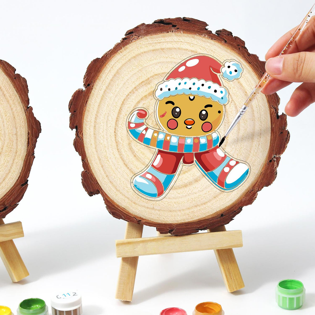 Winking Gingerbread Boy paint by numbers wood slice – image 13