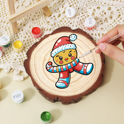 Winking Gingerbread Boy paint by numbers wood slice – image 15
