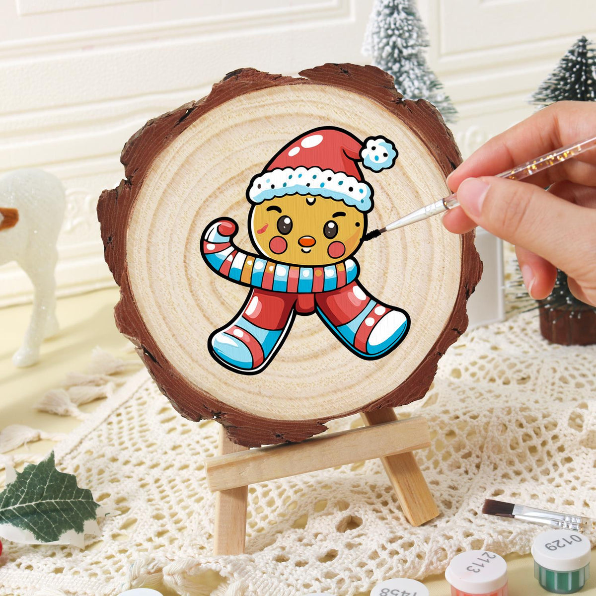 Winking Gingerbread Boy paint by numbers wood slice – image 16