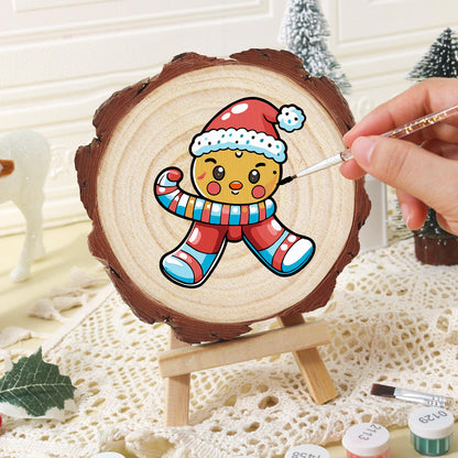Winking Gingerbread Boy paint by numbers wood slice – image 16