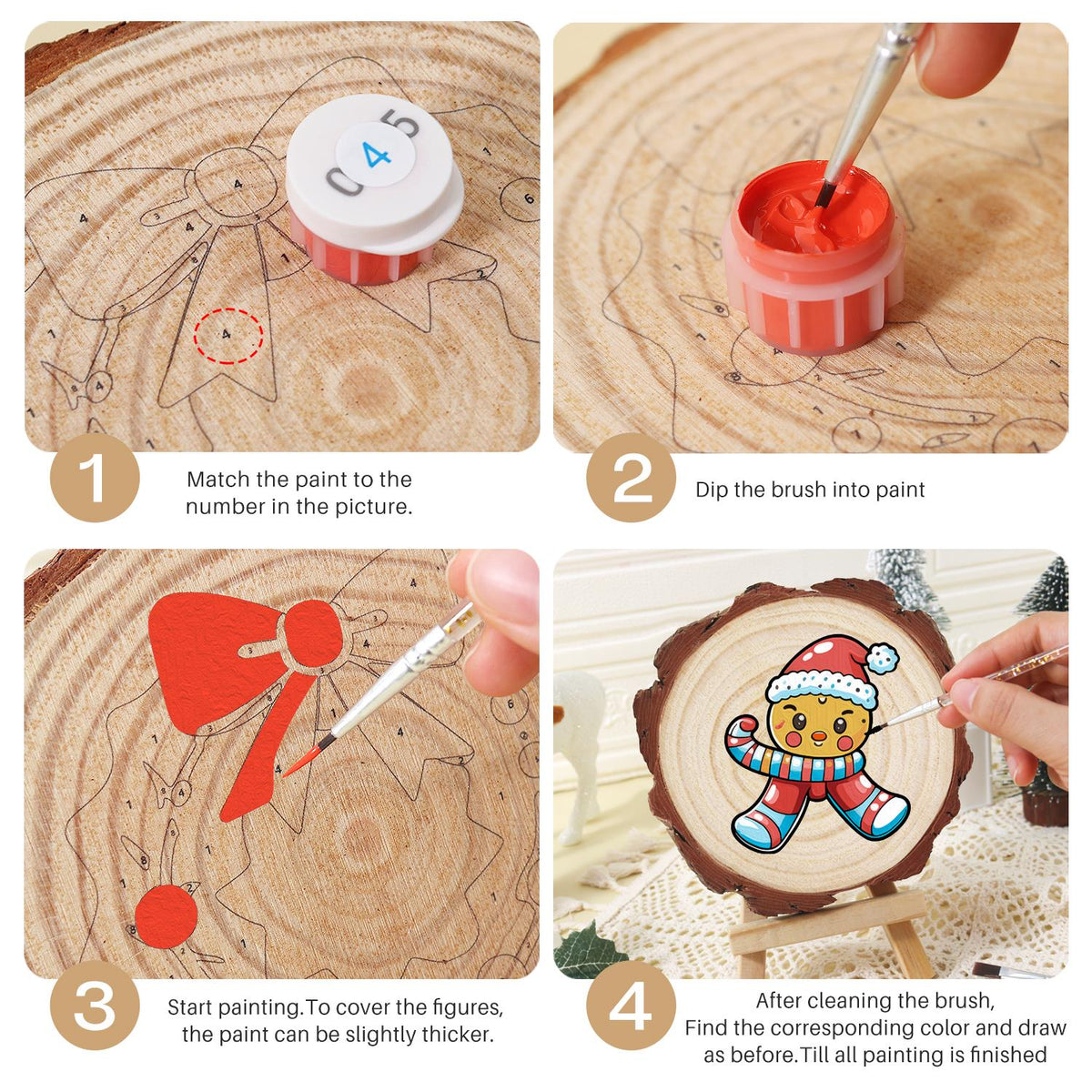 Winking Gingerbread Boy paint by numbers wood slice – image 17