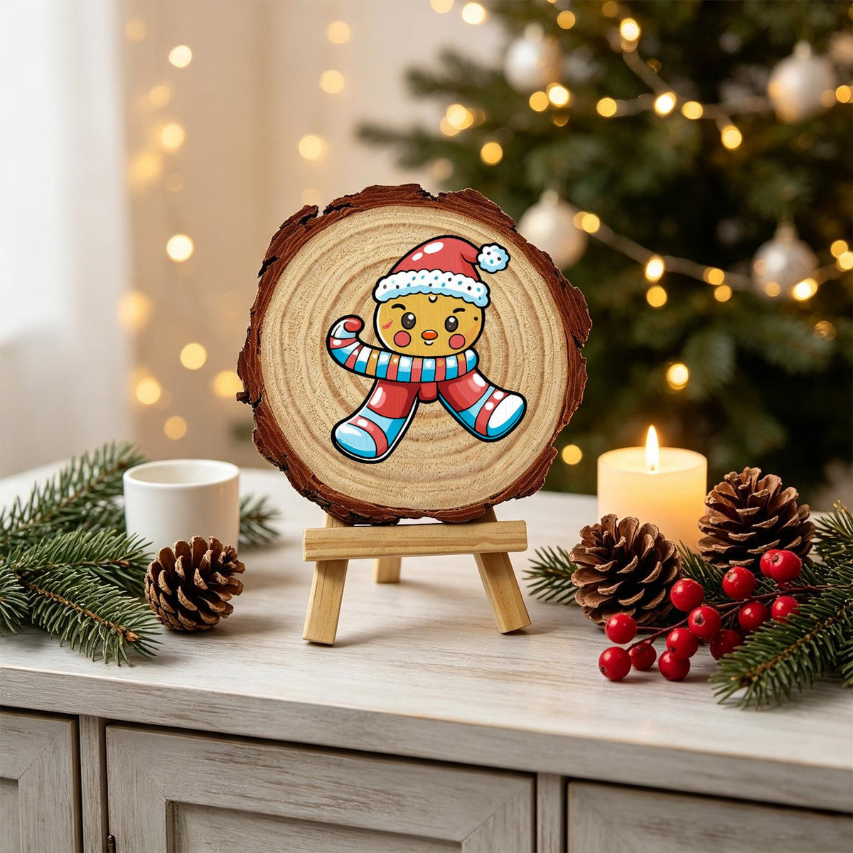 Winking Gingerbread Boy paint by numbers wood slice – image 19