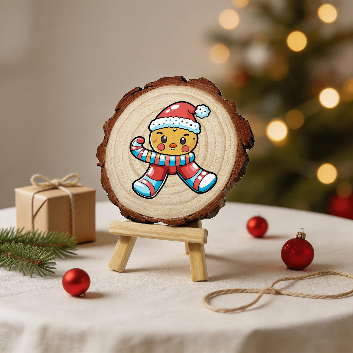 Winking Gingerbread Boy paint by numbers wood slice – image 24