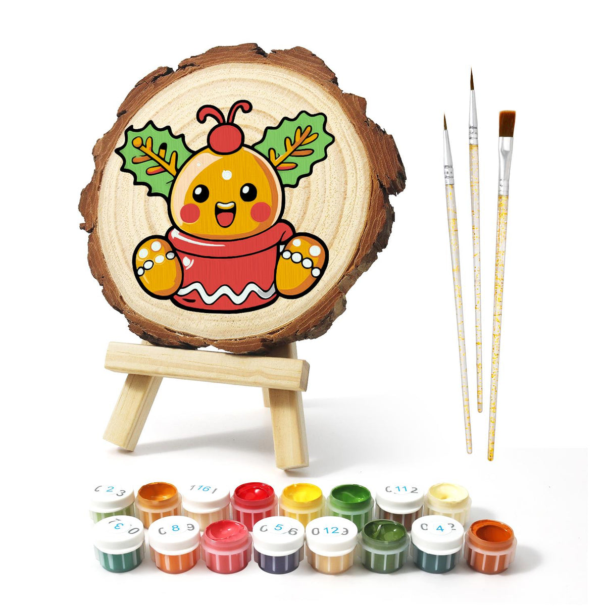 Holly Berry Gingerbread in a Cup paint by numbers wood slice – image 2