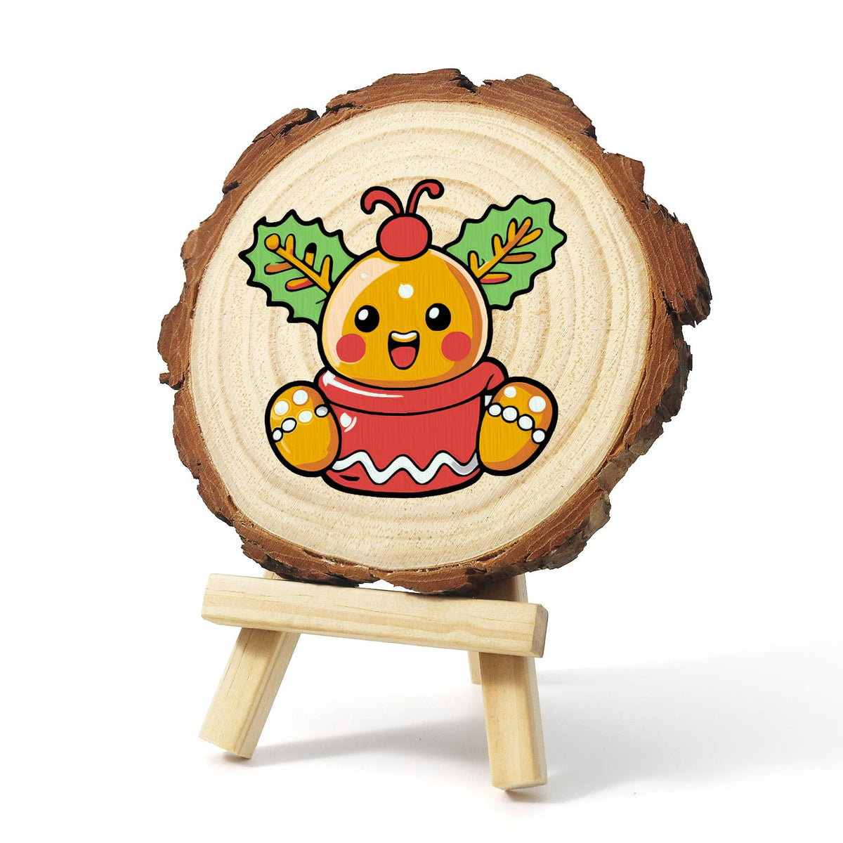 Holly Berry Gingerbread in a Cup paint by numbers wood slice – image 3