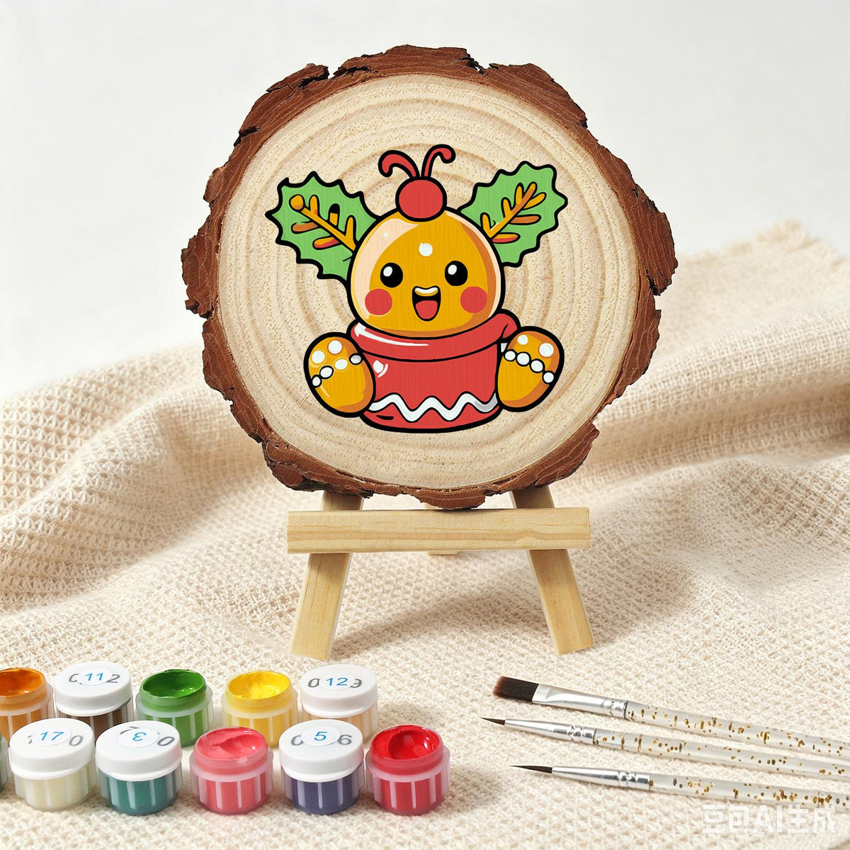 Holly Berry Gingerbread in a Cup paint by numbers wood slice – image 4