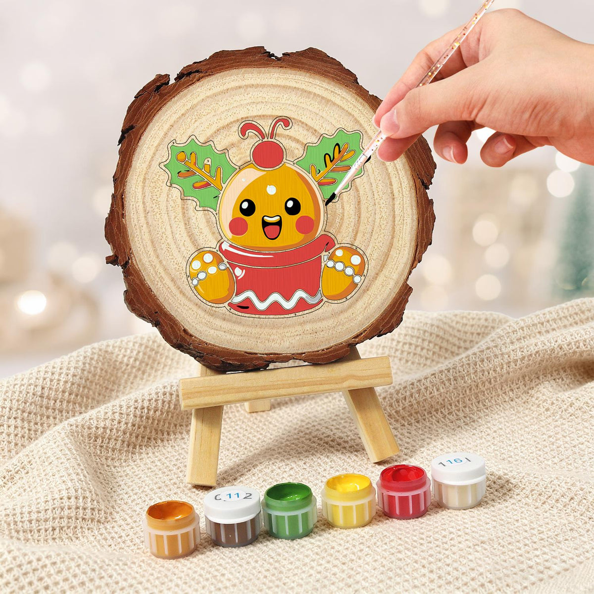 Holly Berry Gingerbread in a Cup paint by numbers wood slice – image 5