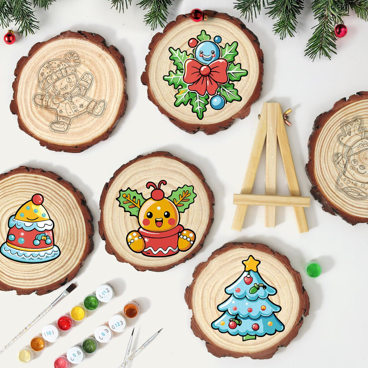 Holly Berry Gingerbread in a Cup paint by numbers wood slice – image 11